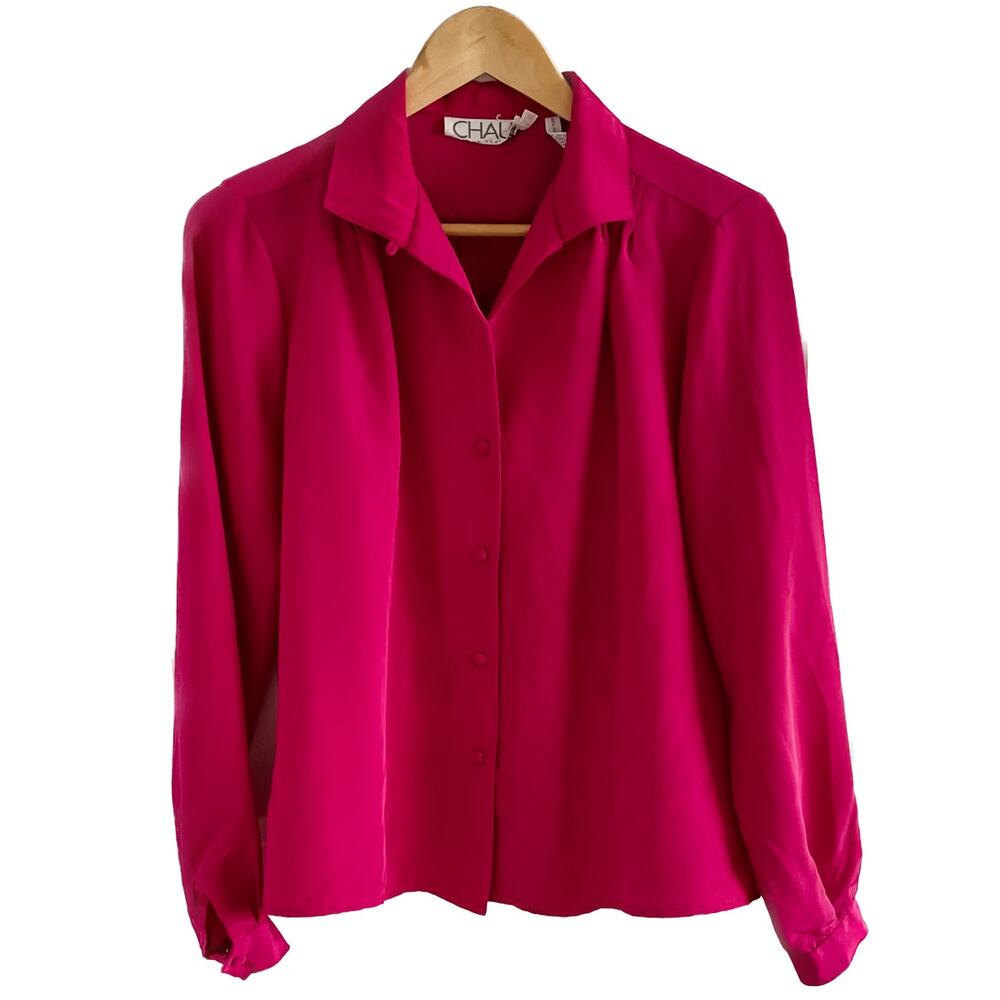 Chaus vintage hot pink chiffon lightweight secretary blouse size M